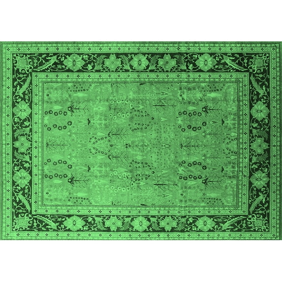 Ahgly Company Indoor Rectangle Oriental Emerald Green Industrial Area Rugs, 8' x 12'