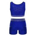 thumbnail image 2 of TiaoBug Kids Girls 2 Piece Gymnastics Dance Outfit Cheerleading Crisscross Back Crop Top with Shorts Set Blue 6, 2 of 7