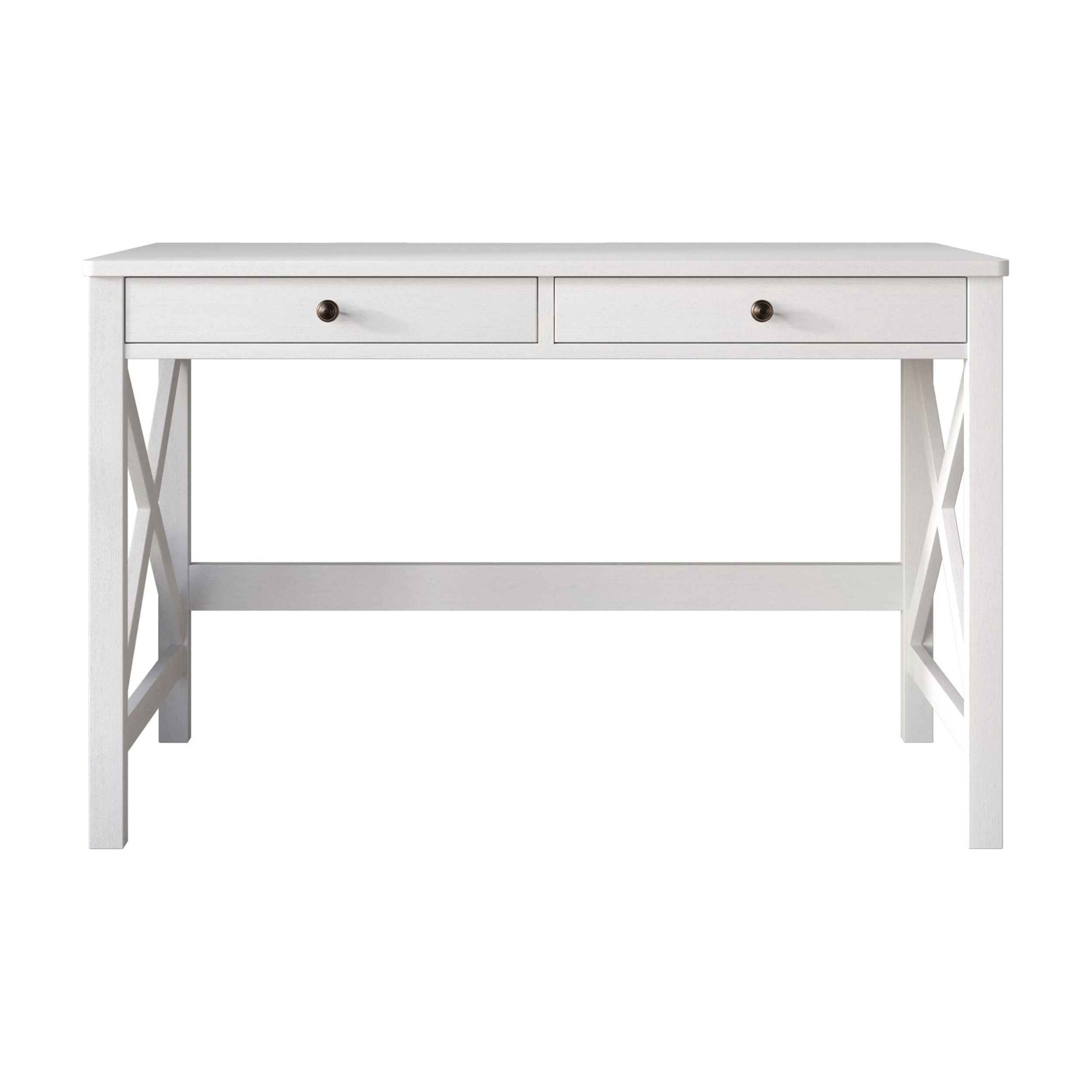 Home Design Beatrice Writing Desk with Spacious Tabletop and Built-In Drawers, Timeless Clean-Lined Design for Bedroom, Home Office, or Study Nook, White