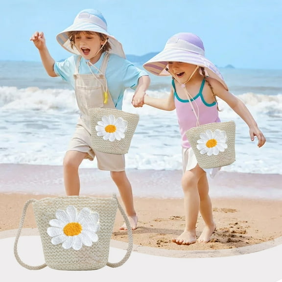 Ki-ds Straw Crossbody Bag Mini Woven Purse for Gi-rls Cartoon Coin Shoulder Bag Beach Summer Small Handbag