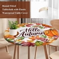 thumbnail image 4 of Orange Pumpkins Round Tablecloth, Fitted Table Cover with Elastic for 36"-44" Round Tables, Farmhouse Watercolor Botanical Table Cloth Outdoor Indoor Dinning Party Waterproof Tablecloths, 4 of 7