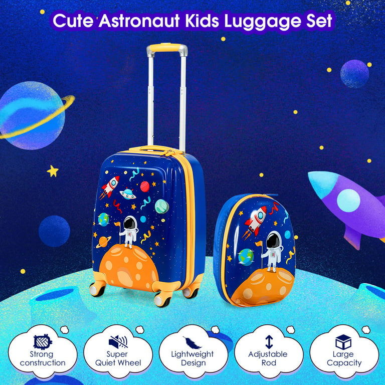 Costway 2PCS Kids Luggage Set 18'' Rolling Suitcase & 12'' Backpack Travel  ABS Spaceman Blue