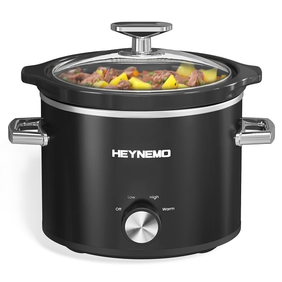 Olla de cocción lenta pequeña HEYNEMO de 2 cuartos, 3 temperaturas ajustables, olla de cerámica mejorada, fácil limpieza, reduce la pérdida de nutrientes, salsas, guisos y aderezos, acero inoxidable,