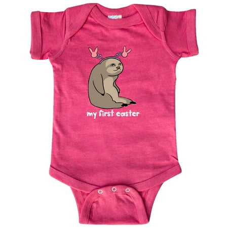 

Inktastic My 1st Easter Sloth with Pink Bunny Ears Gift Baby Boy or Baby Girl Bodysuit