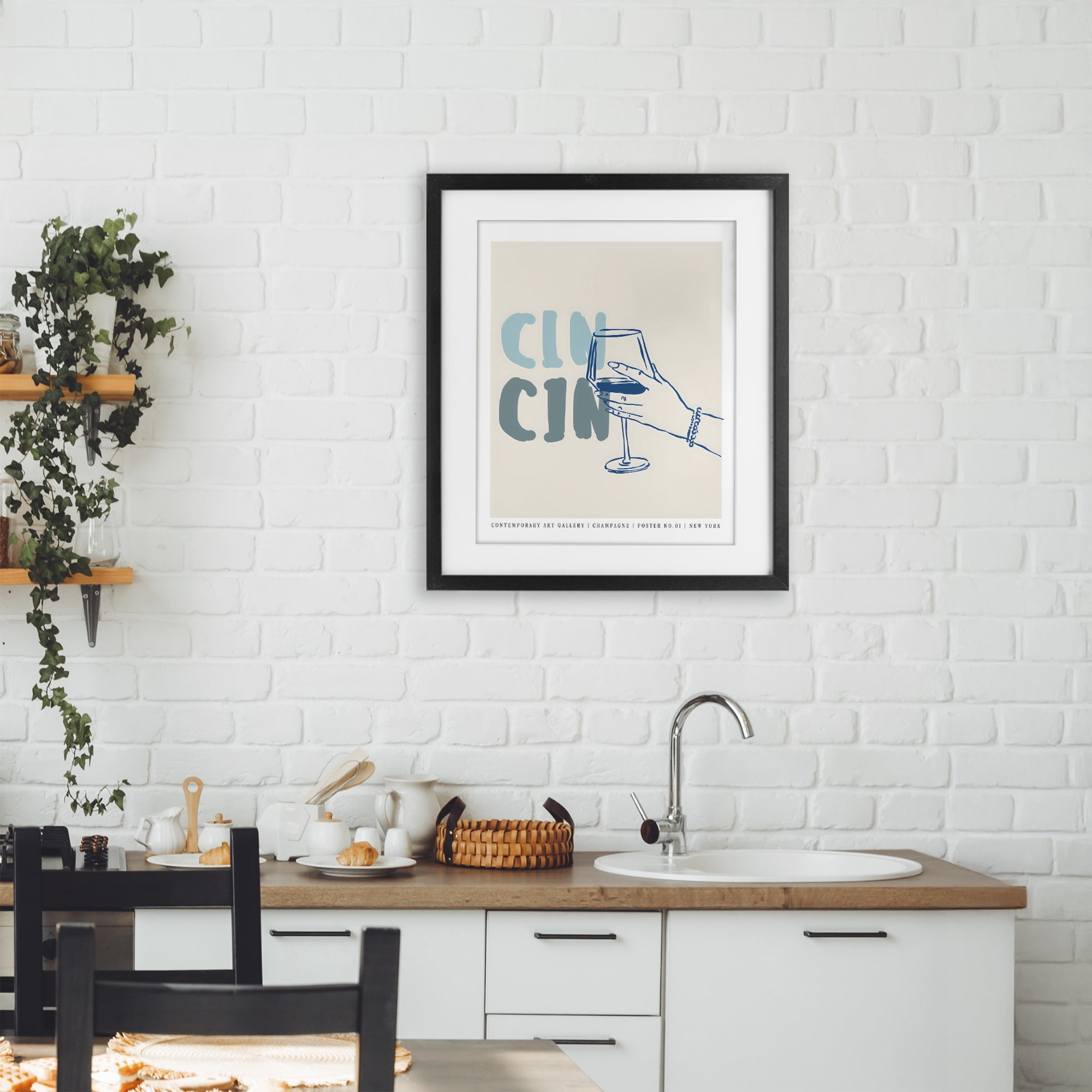 Stupell Industries Cin Cin Blue Champagne Toast Black Framed Print Under Glass, design by The Prints Vibe