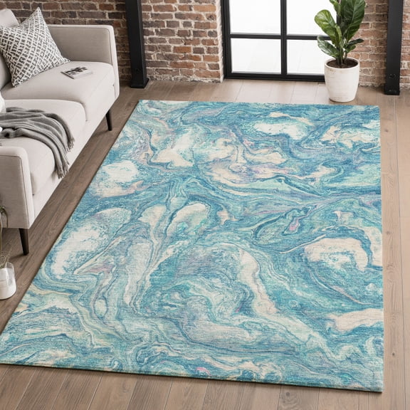 Addison Rugs Mayfield Premium Machine Washable Transitional Abstract Teal Rectangle Rug, 10' X 14' Machine Washable Transitional Abstract Teal Oversized Sherpa Throw Blanket