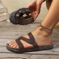 thumbnail image 4 of Rokment Beach Platform Cork Footbed Slides Sandals for Women Wide Width Comfortable Soft Sole Casual Leather Open Toe Orthopedic Walking Flat Slip on Vacation Dress Slippers Summer Shoes Coffee, 4 of 6