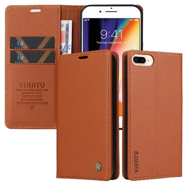 Funda para iPhone 7 Plus/8 Plus Estuche de Cuero PU Tipo Cartera con Ranuras para Tarjetas y Cierre Magnético