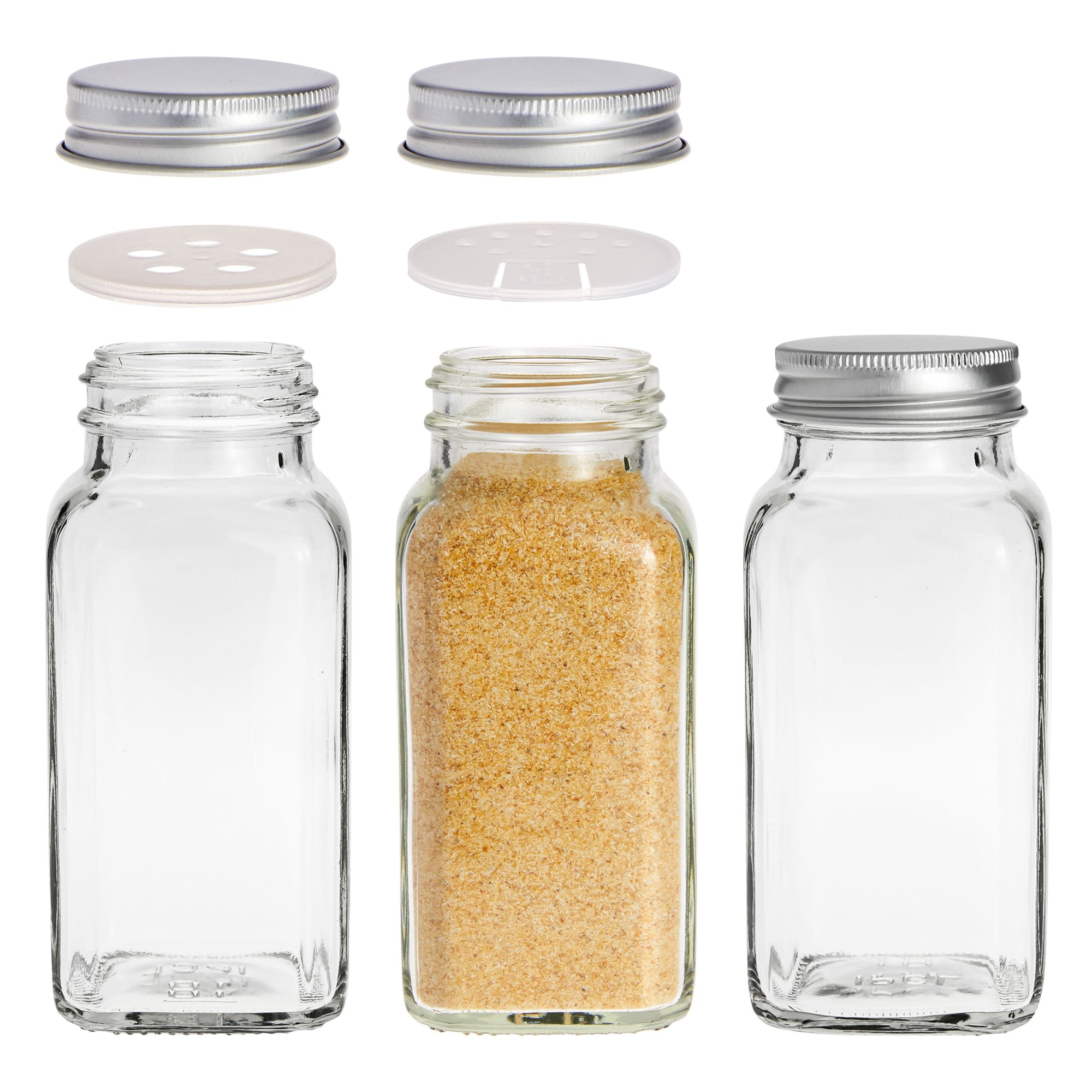 6oz, BEST VALUE 14 Glass Spice Jars includes pre-printed Spice Labels. 14  Square Empty Jars, Airtight Cap, Chalkboard & Clear Label, kitchen Funnel  Pour/Sift Shakers