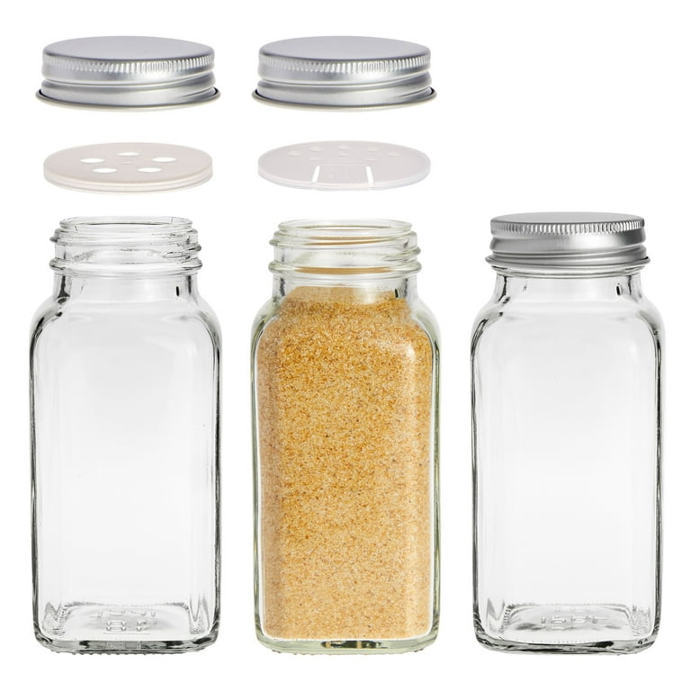 Labelled Square Spice Jars With Shaker Inside Tops and Gold Lids