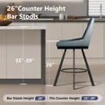 thumbnail image 3 of iooHug Bar Stools Set of 2, 26" Counter Height Bar Stools, Upholstered Swivel Barstools with Backs, Loop Yarn Fabric&Pu Leather, Metal Legs for Kitchen Island, Blue, 3 of 7