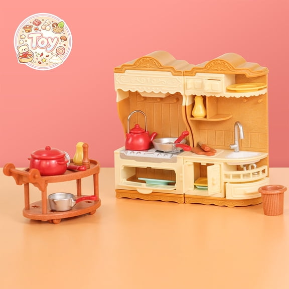 Kitchen Playset with Stove Storage Buildable Trolley and Cookware Models, house Chef Pretend Play Toys, Cooking Role Play Kit, Christmas Birthday Gifts, Toys for Toddler Baby Kids Boys Girls, Age 3 