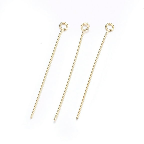 50pcs 304 Stainless Steel Eye Pins Golden 40x0.6mm Hole: 2mm