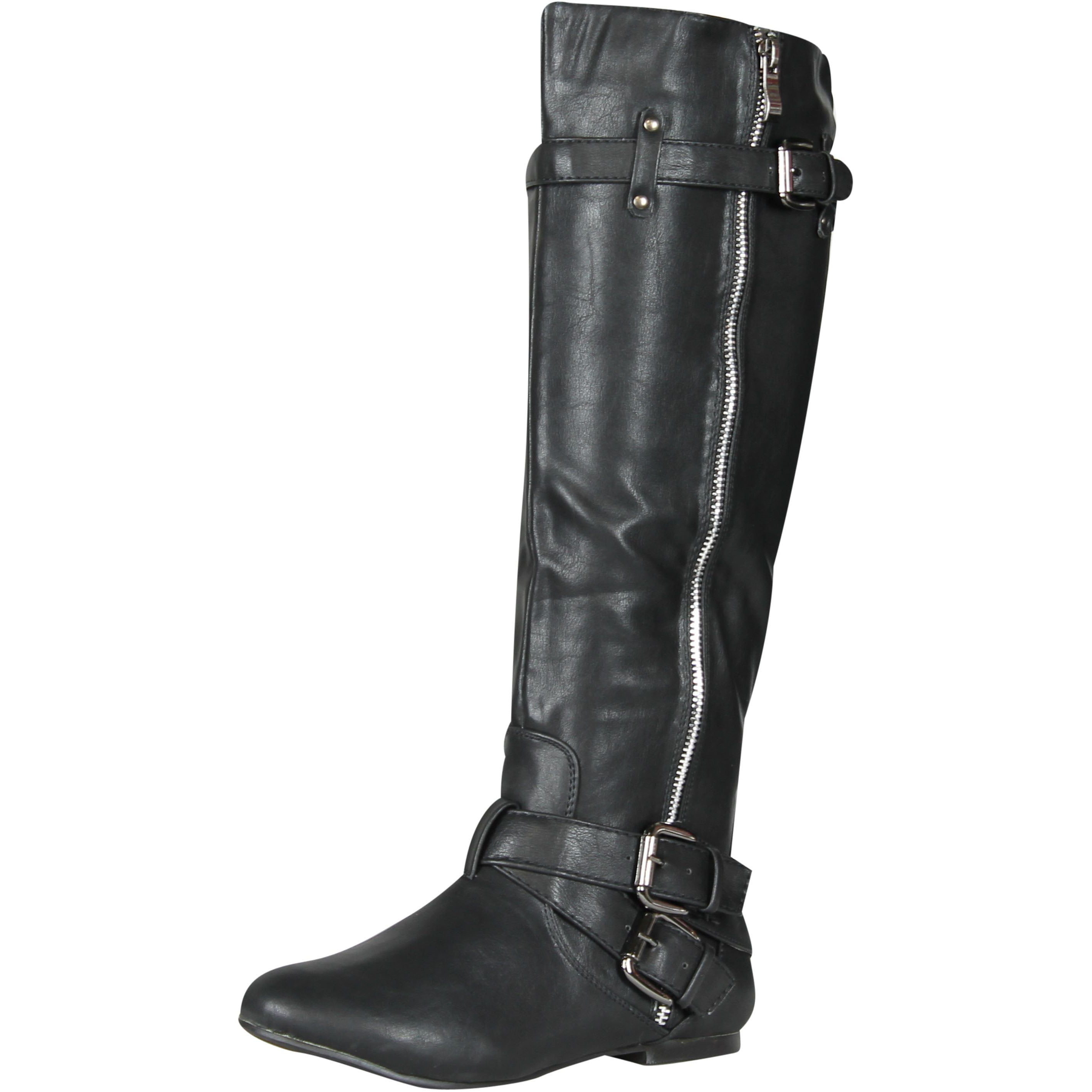 RAMPAGE BIANA Women's Boots Black Knee High Pull On Dress Casual Riding Boots 