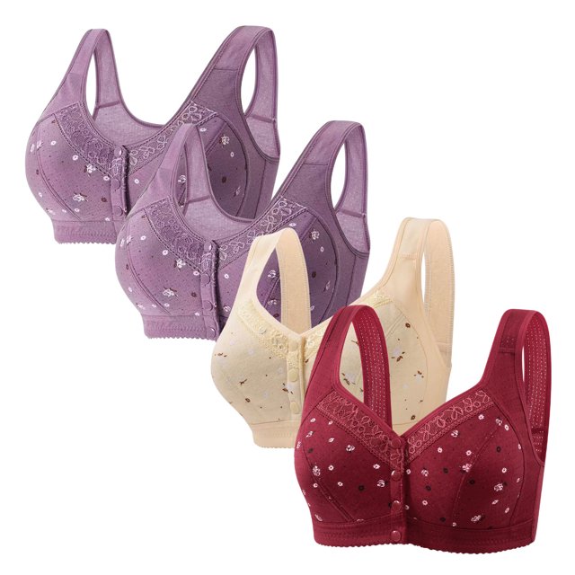 LOVZFMLL Bras for Women 4pc Woman's Comfortable Lace Breathable Bra Underwear No Rims Purple L