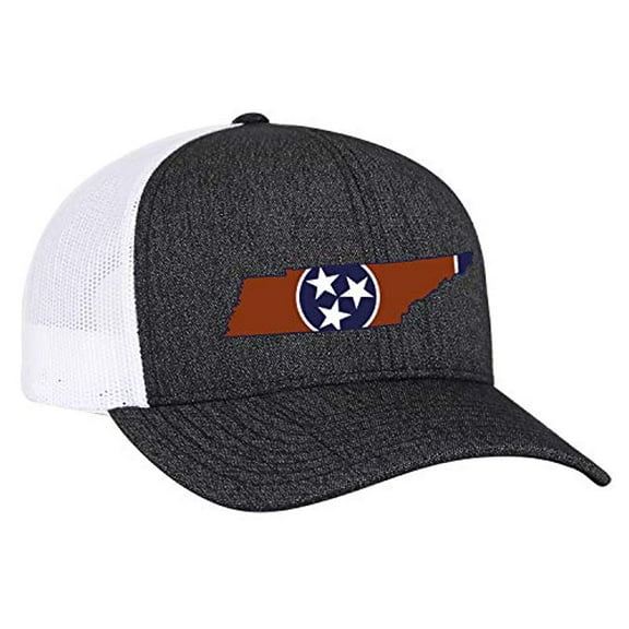 Heritage Pride Tennessee State Flag Embroidered Trucker Mesh Snapback Hat-Black Heather-White Mesh