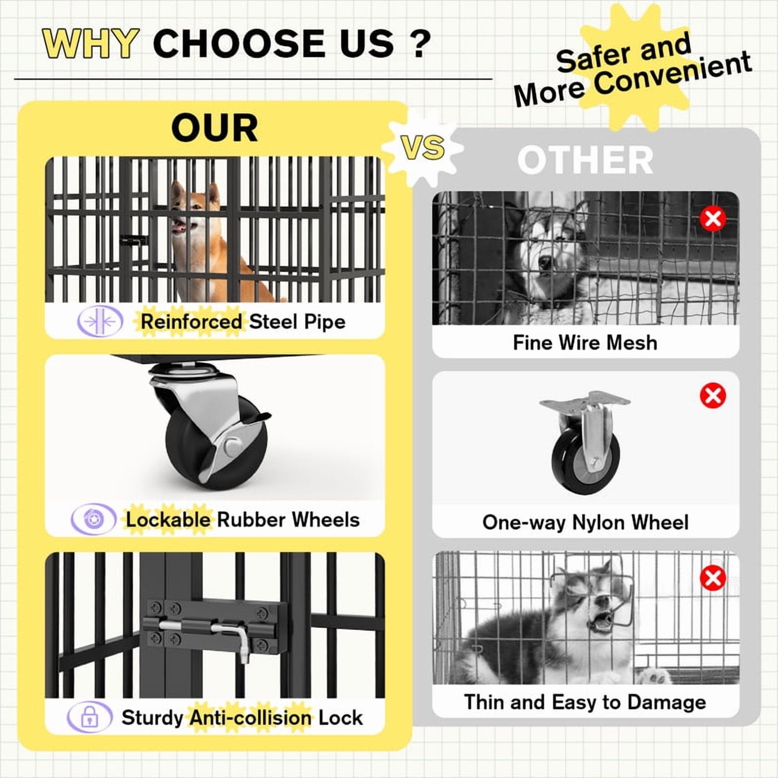 Furmax 37" Heavy Duty Dog Crate with Removable Tray Large Dog Kennel Heavy Duty Dog Crate cage with Wheels