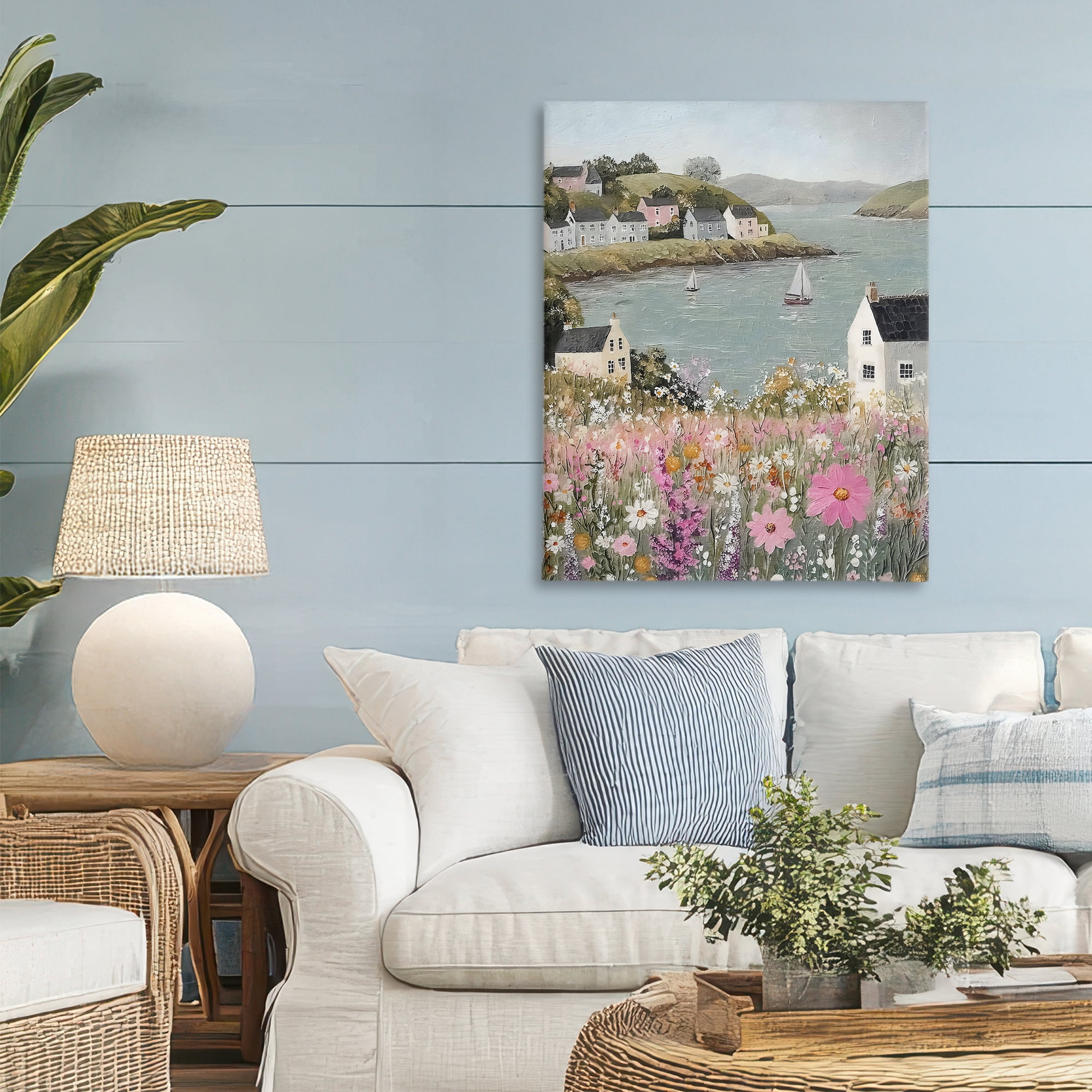 Stupell Industries Seaside Cottages & Sailboats Canvas Wall Art, design by Riley B