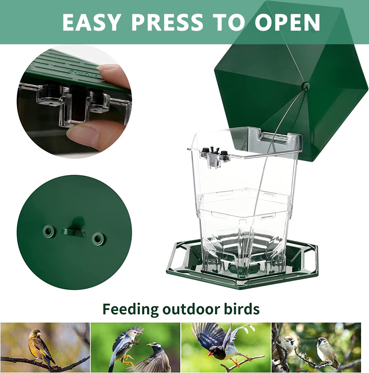 (2 pack) PHANCIR Bird Feeder for Outdoor Hanging, Expandable 7.8'' Tall Latch Feature, Heavy Duty Bird Feeders for Outside, Garden Yard Decoration for House, Green