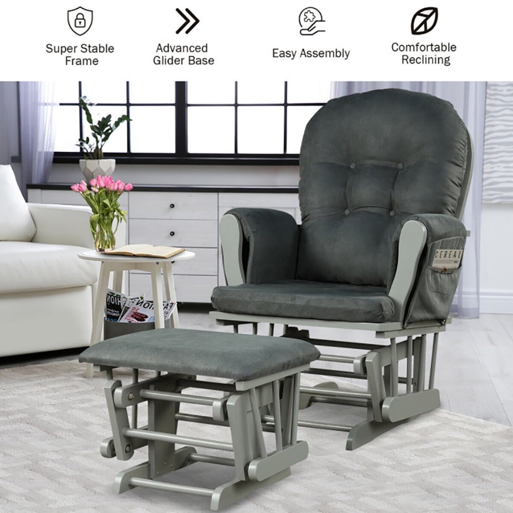 Finihen Glider and Ottoman Cushion Set, Wooden Rocking Nursery Chair with Cushioned Armrests Detachable Cushion, Upholstered Glider with Nursing Ottoman, for Napping, Nursing, Reading, Dark Gray Finihen Glider and Ottoman Cushion Set, Wooden Rocking Nursery Chair with Cushioned Armrests Detachable Cushion, Upholstered Glider with Nursing Ottoman, for Napping, Nursing, Reading, Dark Gray