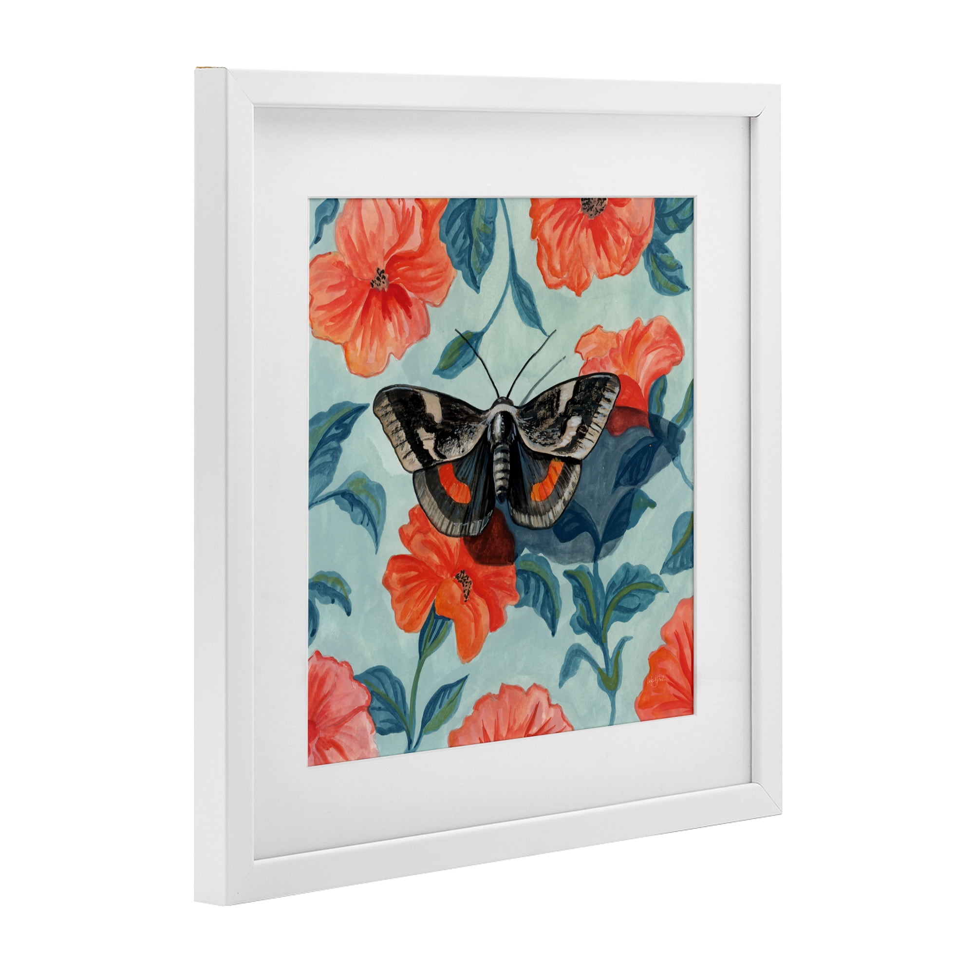 Stupell Industries Academia Moth On Floral White Framed Print Under Glass, design by Kate Jarvik Birch