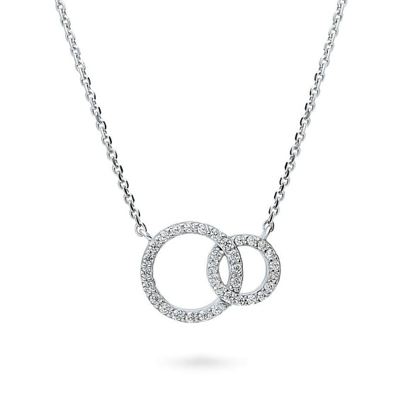 BERRICLE Sterling Silver Open Circle Cubic Zirconia CZ Interlocking Pendant Necklace for Women, Rhodium Plated 16 inch