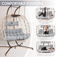 thumbnail image 4 of RADIATA Outdoor 2 Person Swing Egg Chair Double Wicker Hanging Egg Chair with Stand for Two 700 lbs Capaticy for Bedroom Balcony Patio, Golden, 4 of 11