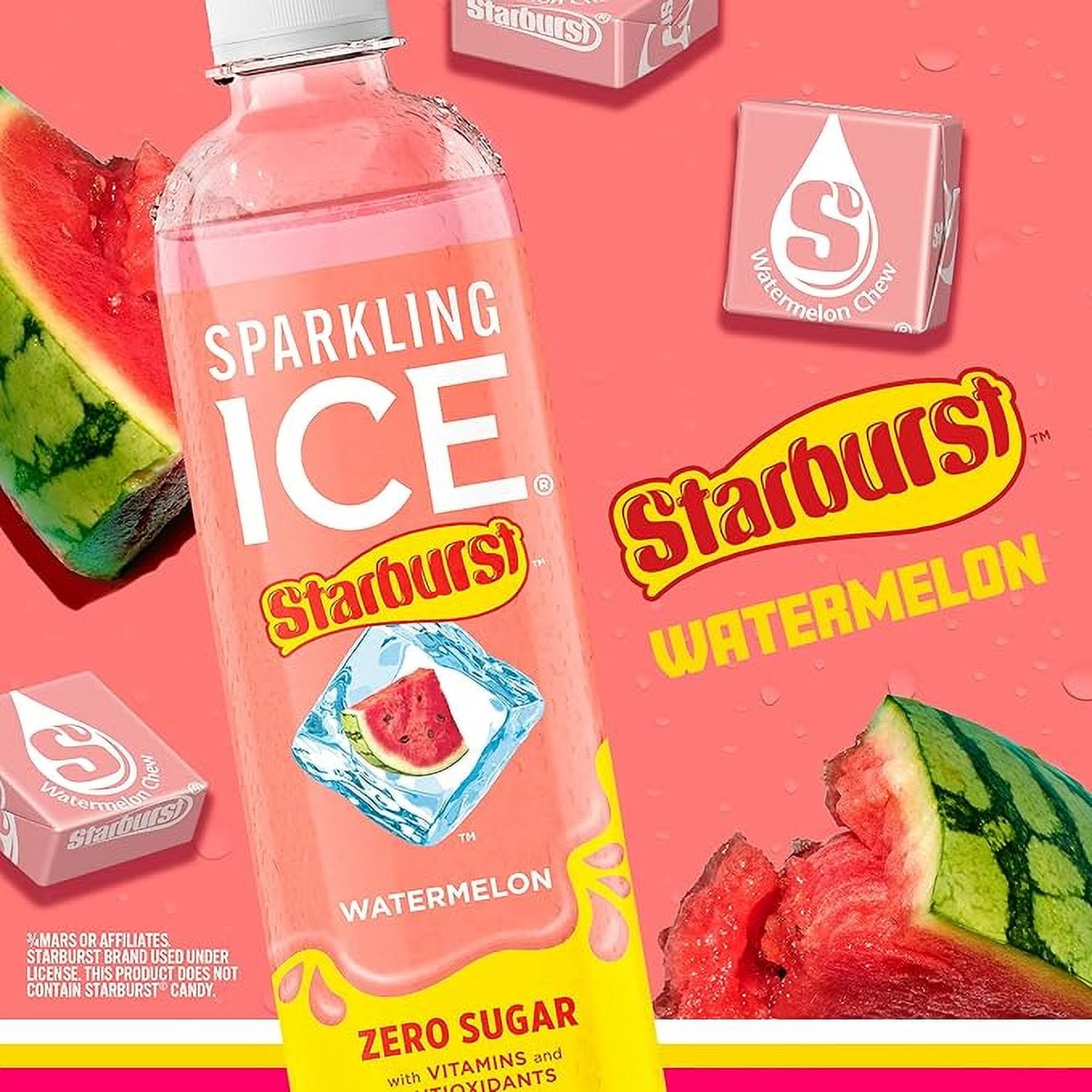 Sparkling Ice STARBURST Watermelon, Zero Sugar Flavored Sparkling Water, 17 fl oz Bottles (Pack of 12)