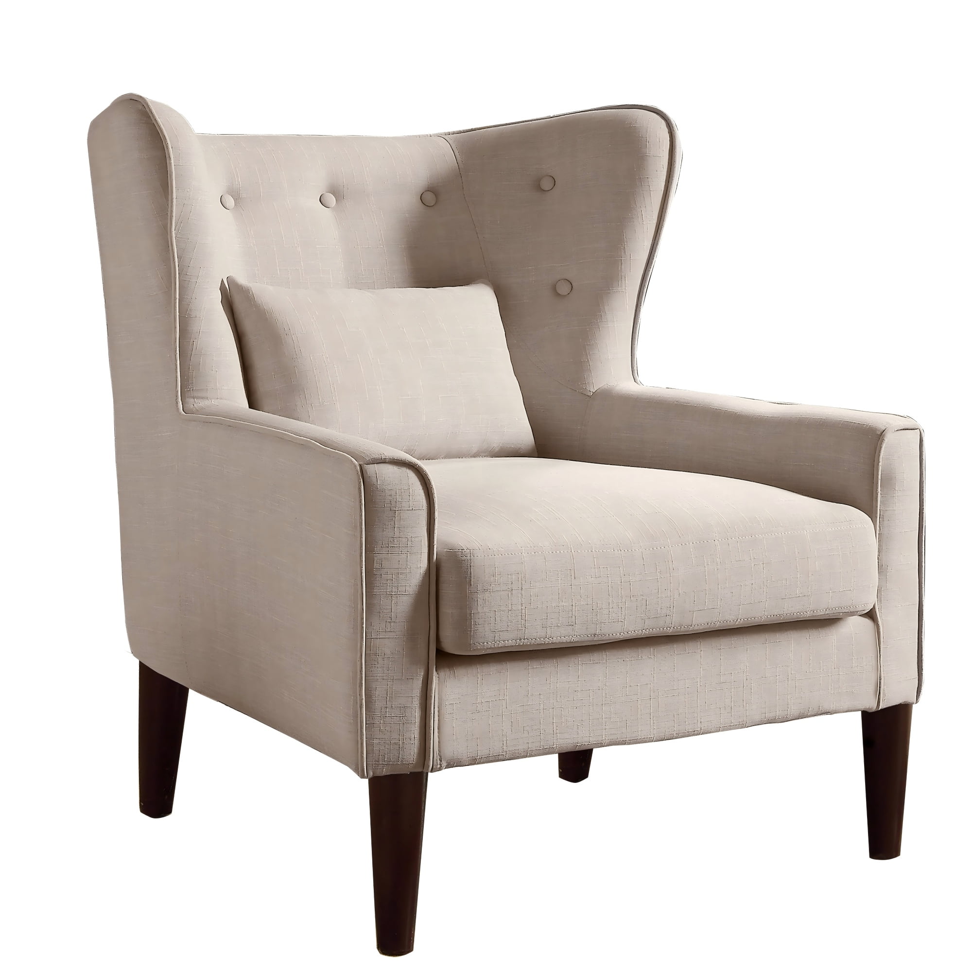 Gewnee Beige 32" Accent Chair - Solid Rubberwood Legs, Linen Fabric with Back Cushion, Suitable for Living Room & Balcony