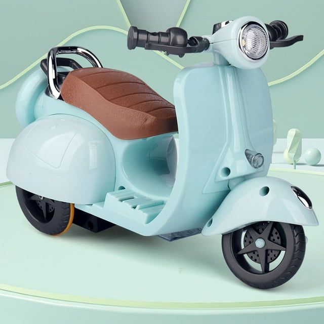Electric Rotating Scooter Toy with LED Lights & Music, Interactive Collectible Desktop Decor for Kids & Adults, Durable ABS Material Stunt Motorcycle Gift for Birthday