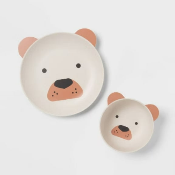 Kids' 2pc Bamboo and Melamine Bear Dinnerware Set Light Brown -