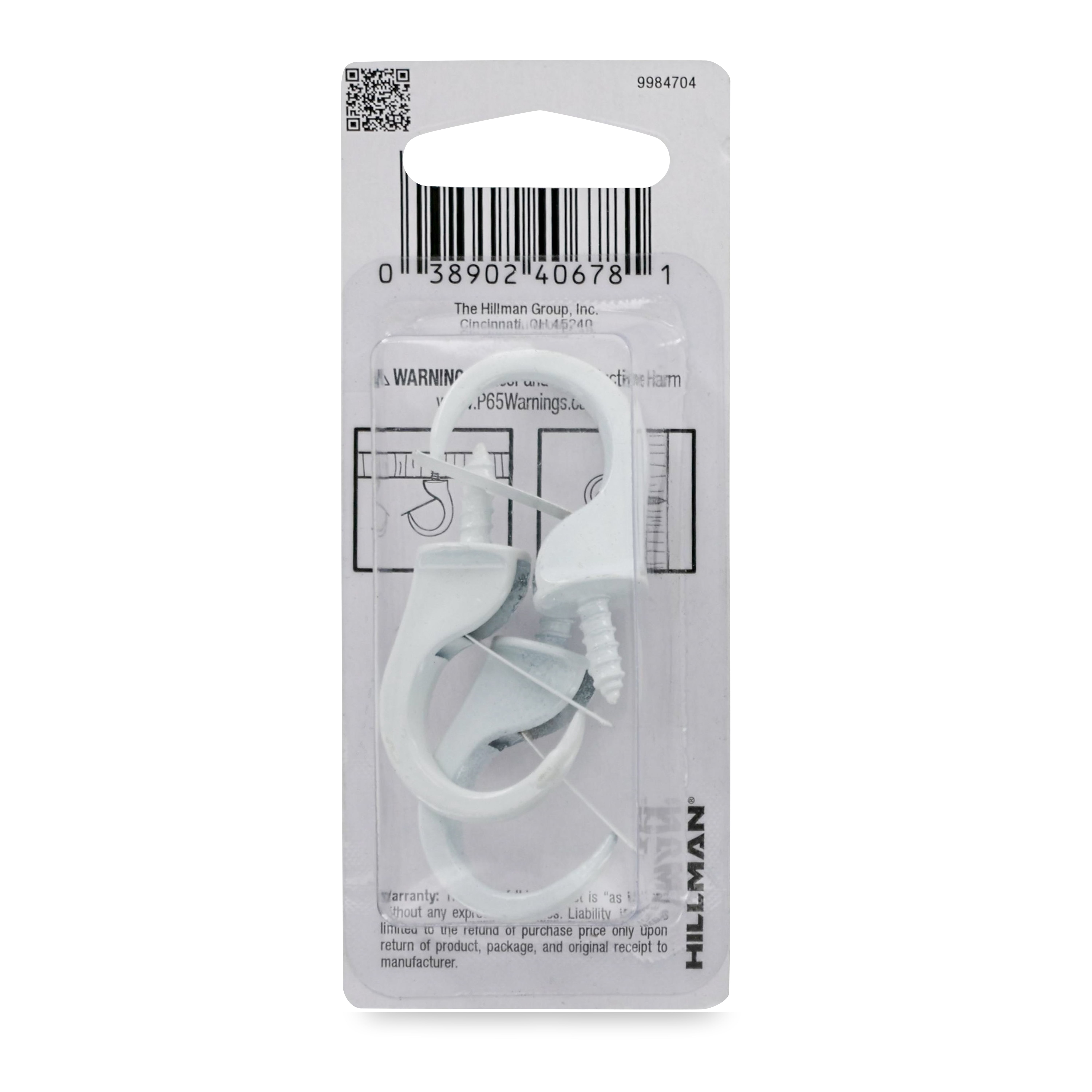 (3 pack) Ook Safety Cup Hooks, 1-1/4", 1 lbs, Screw Hooks, Steel, White Vinyl, 3 pack