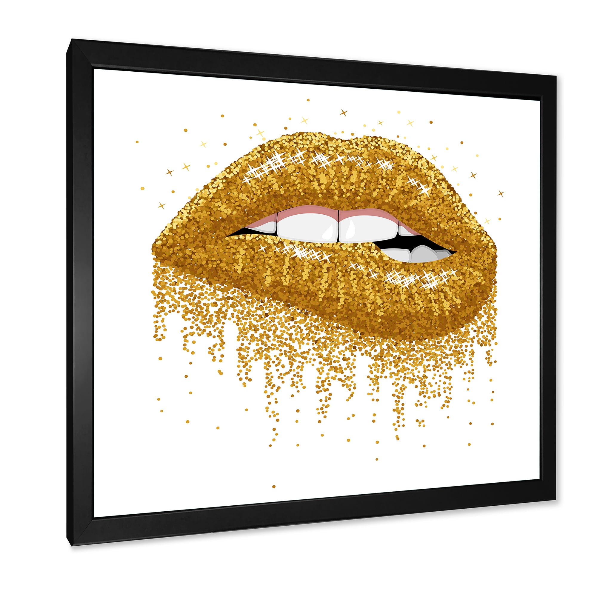 Designart 'Girl Lips With Glitter Gold Sparkles' Modern Framed Art Print