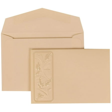 JAM Paper Wedding Invitation Set, Small, 3 3/8 x 4 3/4, Ivory Card with Ivory Envelope Falling Leaves Ribbon, 100/pack