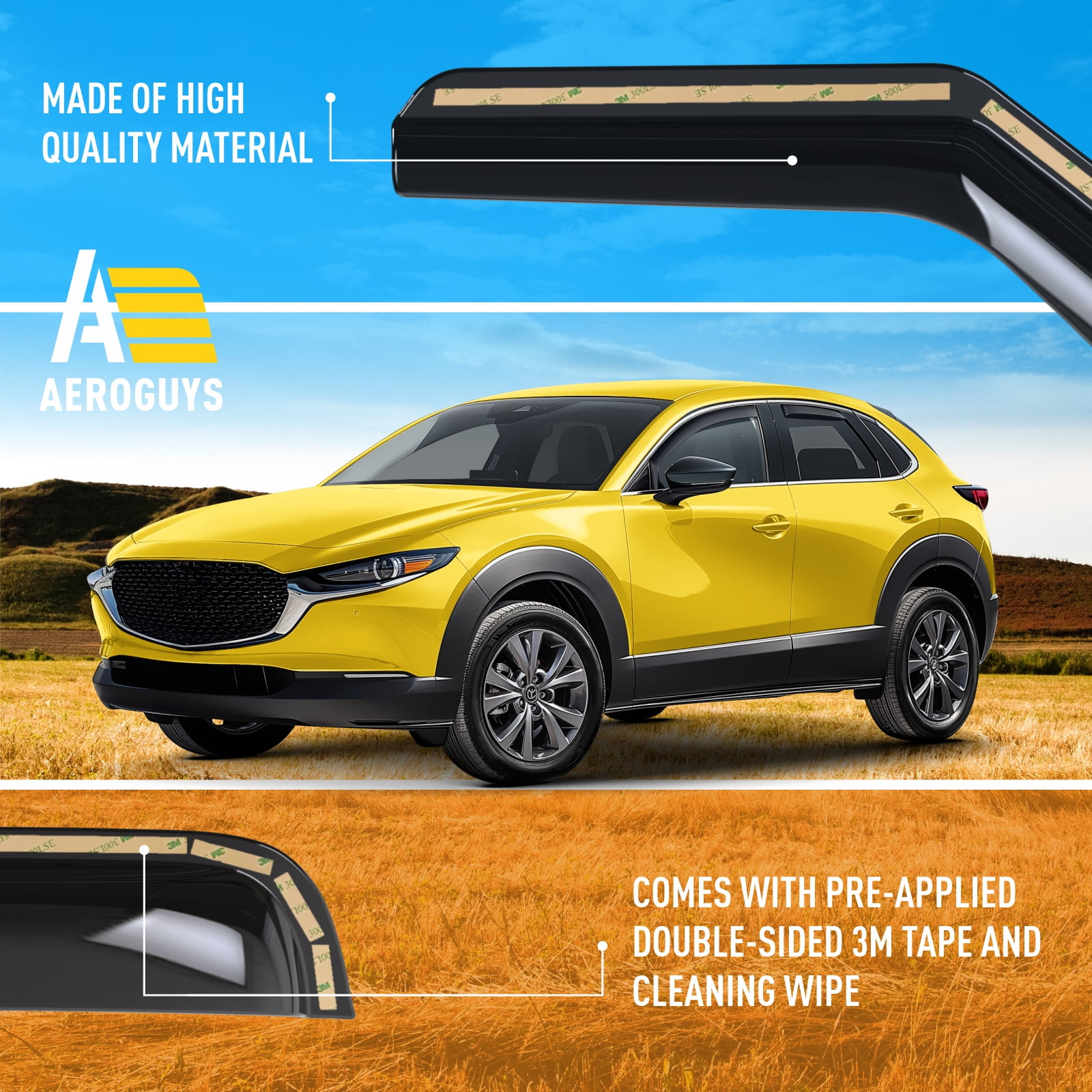 AEROGUYS In-Channel Window Deflectors Extra Durable Window Visors Rain Guards Fit for Mazda CX-30 2020-2026, Sun Visors, Wind Vent Visors, Car Accessories - 4pcs. AG0483