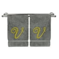 thumbnail image 2 of Monogrammed Washcloth Towel, Personalized Gift, 13x13 Inches - Set of 2 - Gold Script Embroidered Towel - Extra Absorbent 100% Turkish Cotton - Soft Terry Finish - Initial V Gray Towels, 2 of 3