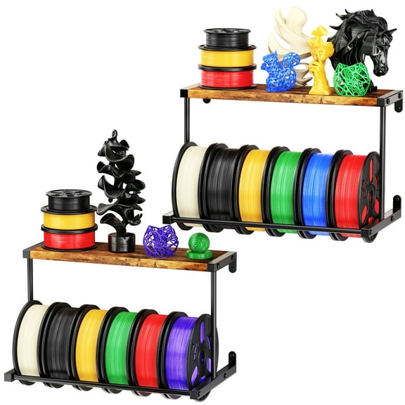 2 Pack 3D Printer Filament Storage Rack, 2 Tier Wall Mount Filament Spool Holder, Heavy Duty 3D Filament Shelf Organizer, Metal Storage Rack for 3D Printing Studio, Workshop