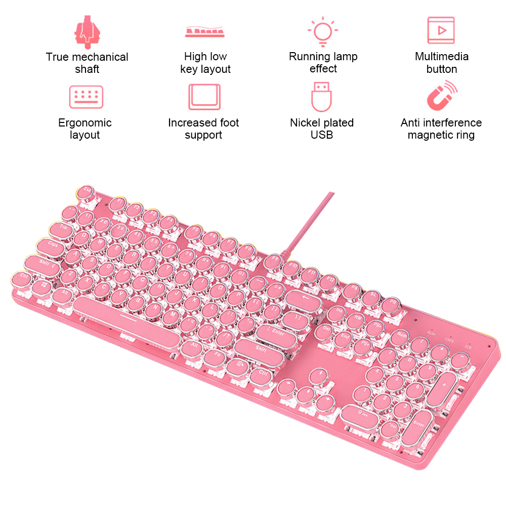 AMGRA Mechanical Keyboard Cute Girl Heart Pink 104 Keys Led Backlit Gaming Keyboard for Gaming and Typing,Compatible for Mac/PC/Laptop Cherry blossom pink