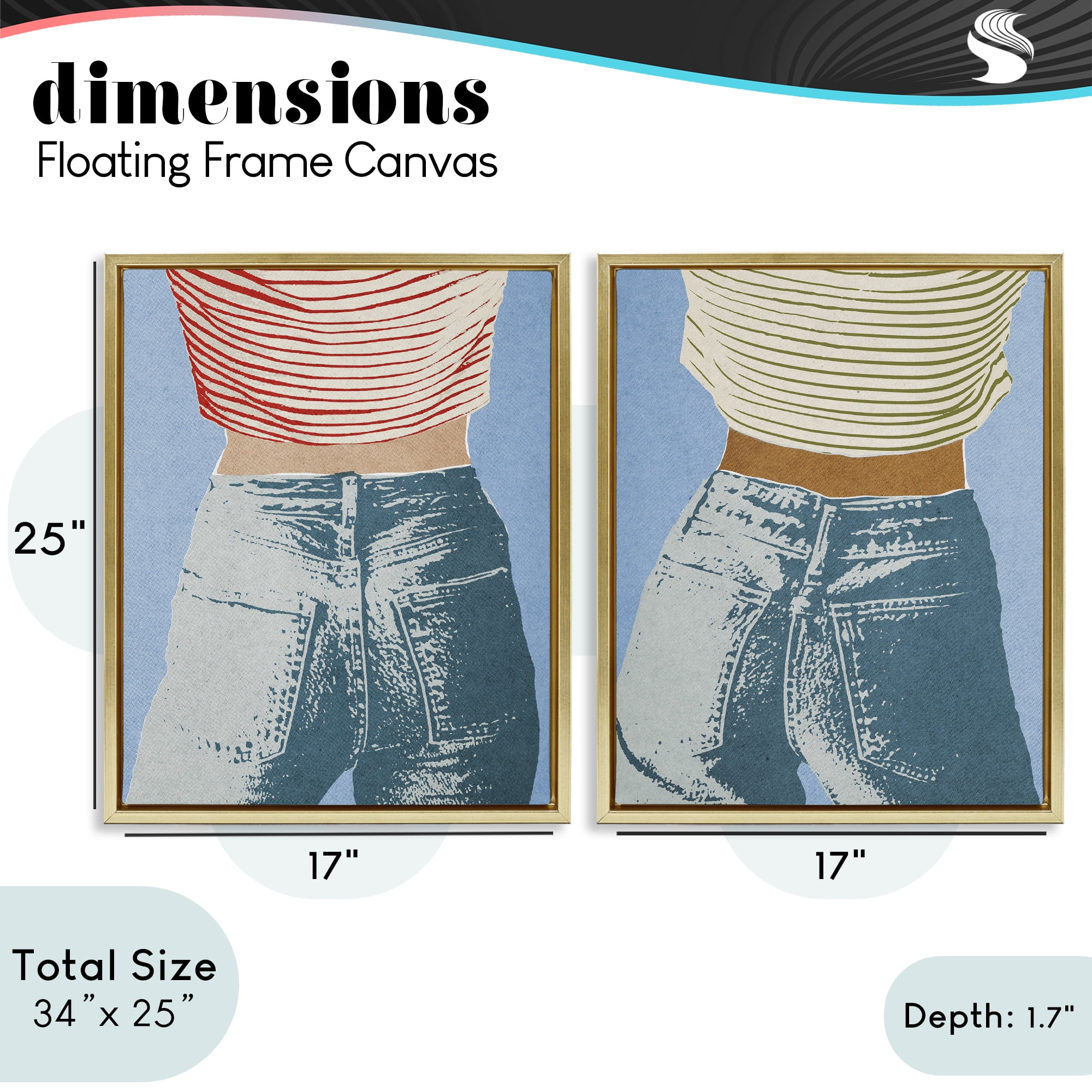 Stupell Industries Favorite Jeans with Striped Shirt 2 Piece Gold Framed Floater Canvas Set, design by Victoria Barnes
