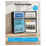 Mini Fridge with Freezer, 3.2 Cu.Ft, Two Door Compact Refrigerator, Adjustable Temp, Energy Efficient, Reversible Door, Low Noise - Bedroom, Dorm, Office