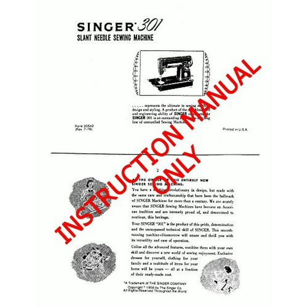 Singer 301 301a Sewing Machine Embroidery Serger Owners Manual Walmart Walmart 