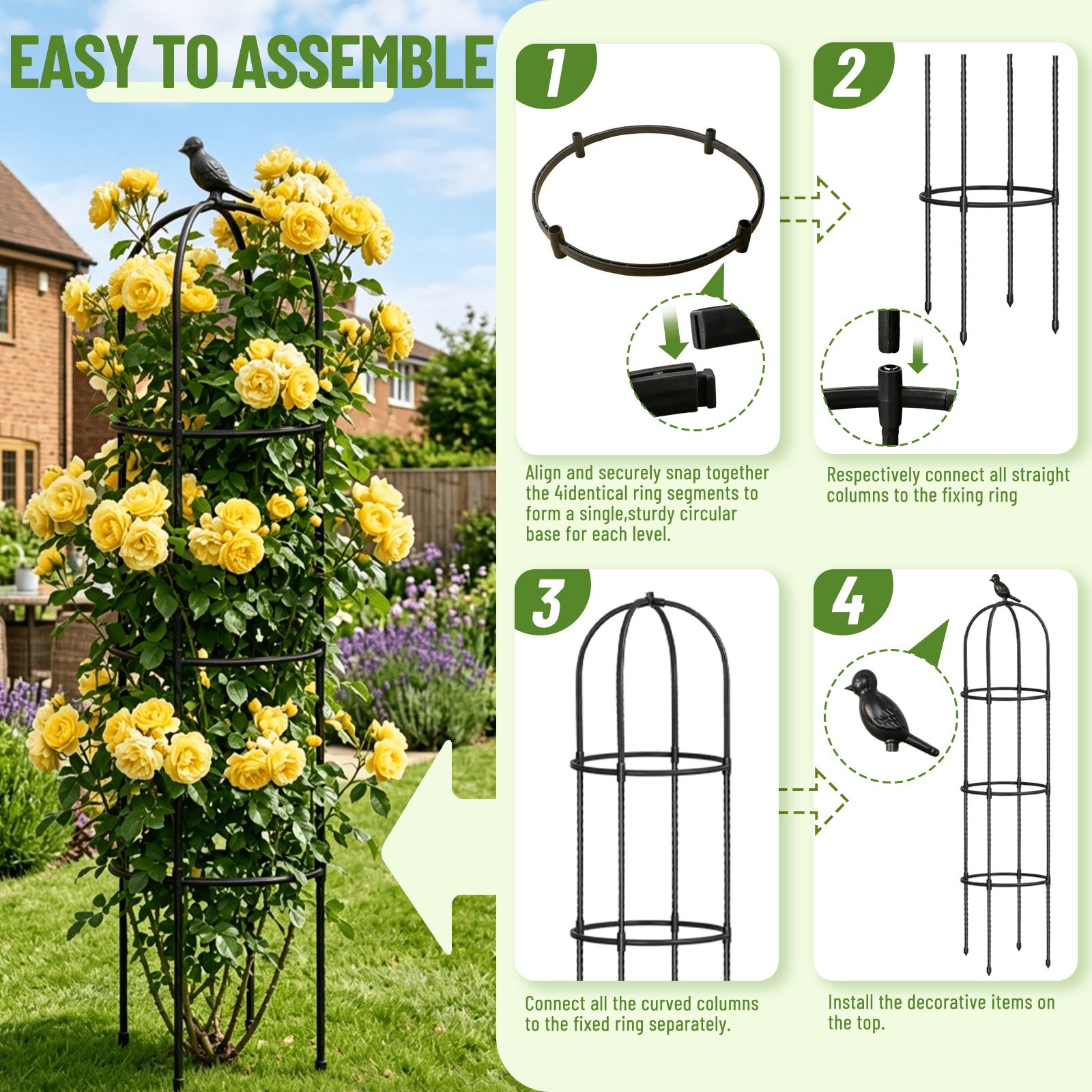 Garden Obelisk Trellis for Climbing Plants Outdoor,63in Tomato Cage, Rose, Flowers, Grape, Pea, Cucumber Trellis, Rustproof Plastic Coated Metal Plant Support Trellis for Potted Plants (2 Pack)