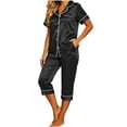 thumbnail image 5 of XUNKUSGA Women's Satin Pajama Sets 2 Piece Capri Pajamas Short Sleeve Lapel Button Down Shirts Silk Pjs Lightweight Breathable Casual Pajamas for Women Set Black L, 5 of 8