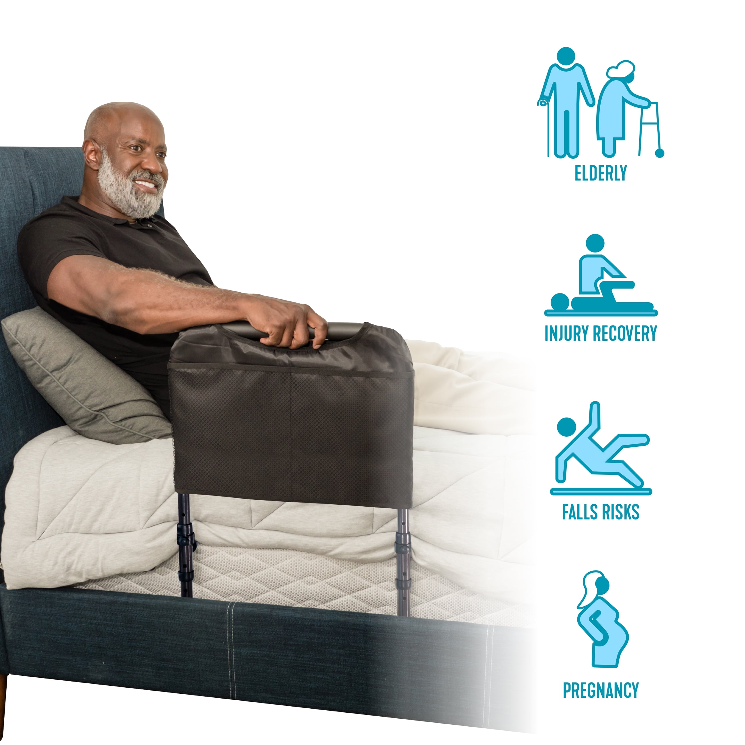 Able Life Bedside Safety Handle, Padded Stand Assist Railing for Seniors, Height Adjustable Bed Rail with Pouch for Elderly Adults, Fits King, Queen, Full and Twin Beds, ASTM Safety Approved Bedrail