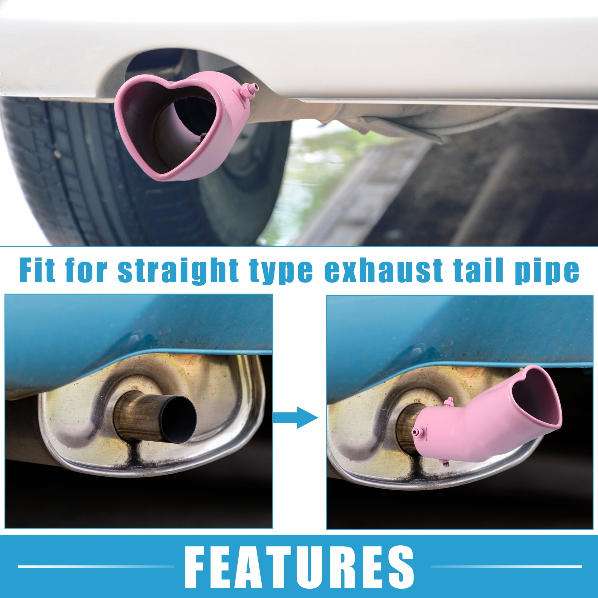 Unique Bargains Car Exhaust Tip Heart Shaped Tail Pipe 2.4Inch ID 7.48Inch Length