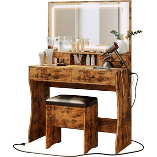 Vanity Set with Lighted Mirror, 43'' Makeup Vanity with Charging ...
