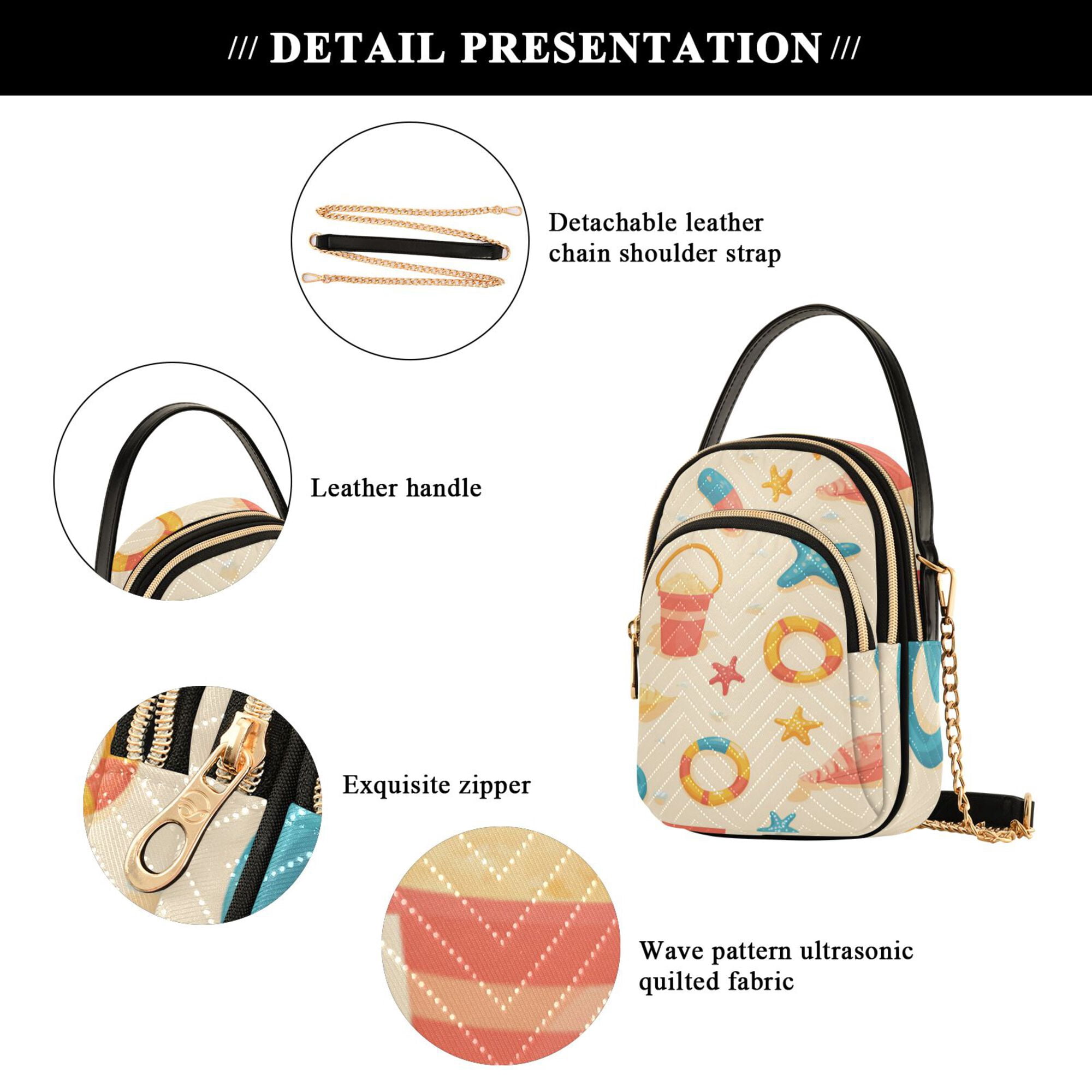 FORMRS Crossbody Bag for Women Quilted Travel Shoulder Cell Phone Purse with Chain Strap Handbag, Beach Pattern