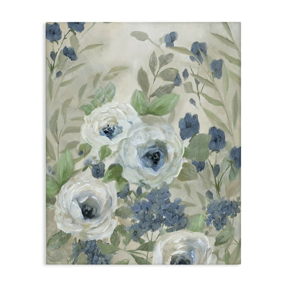 Stupell Industries Muted Blue & White Blossoms Floral Painting Wrapped Canvas Canvas Art Print Wall Art, 36 x 48