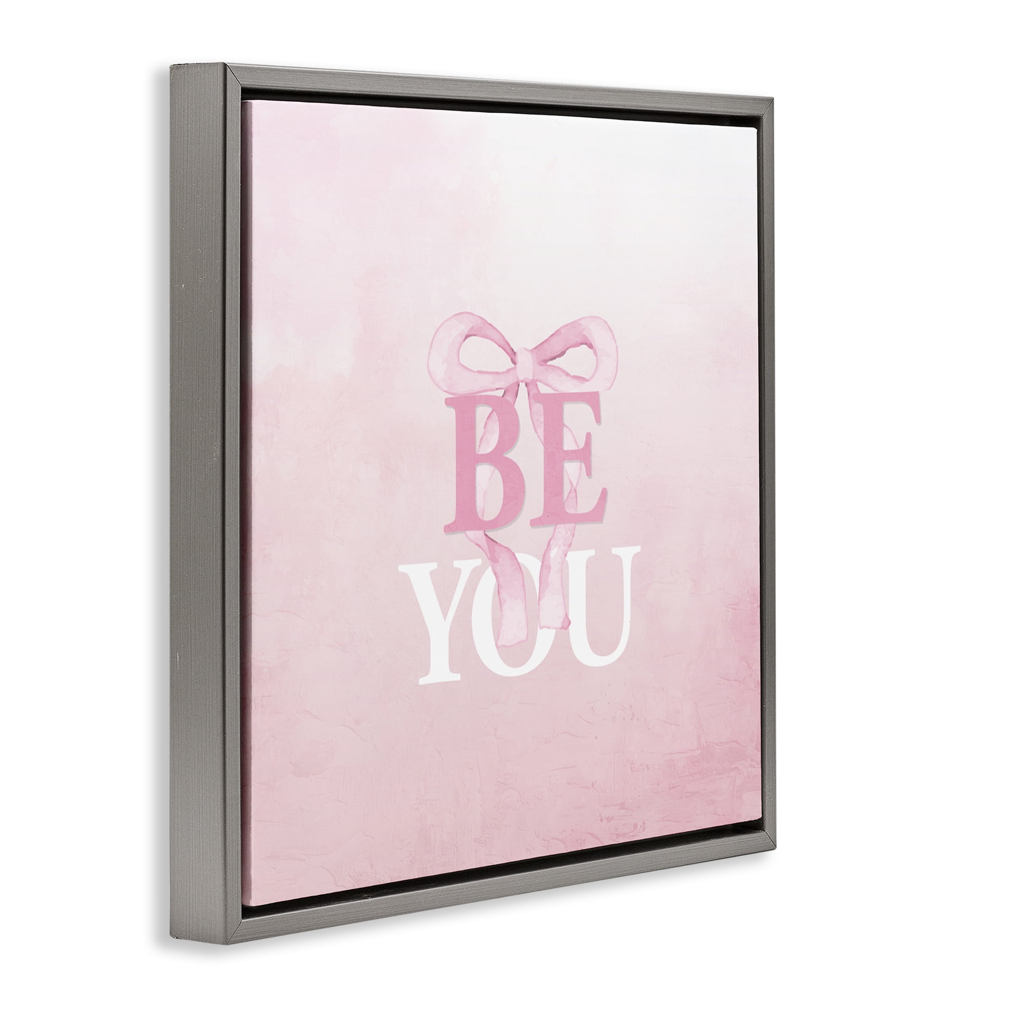 Feminine Be You Pastel Gray Framed Floater Canvas Wall Art, design by Kim Allen