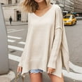 thumbnail image 5 of Kaemgyyd Women's Sweater Soft Loose Oversized Side Slit Pullover Casual Lightweight V Neck Long Sleeve Knit Top, 5 of 7